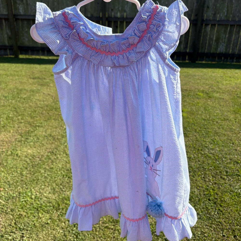 Royal Kidz blue & white gingham print Easter Bunny dress in size 2T GUC